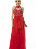 Turtle Neck Beaded Lace Chiffon Ruffled Prom Dress